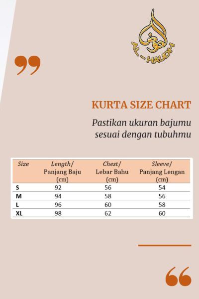 Kurta Al Haudh Size Chart